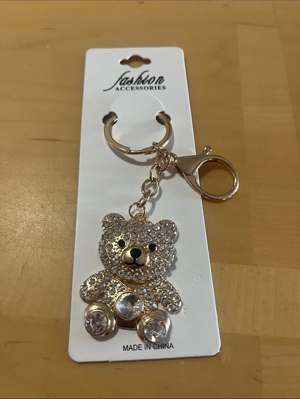 Gold Crystal Teddy Bear Keychain
